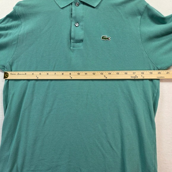 Lacoste Men's Pique Polo Shirt Size 5 L Teal Green Crocodile Logo 100% Cotton - Picture 6 of 8